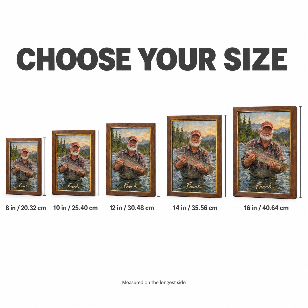 Choose your size: framed oil painting from 8 in to 16 in