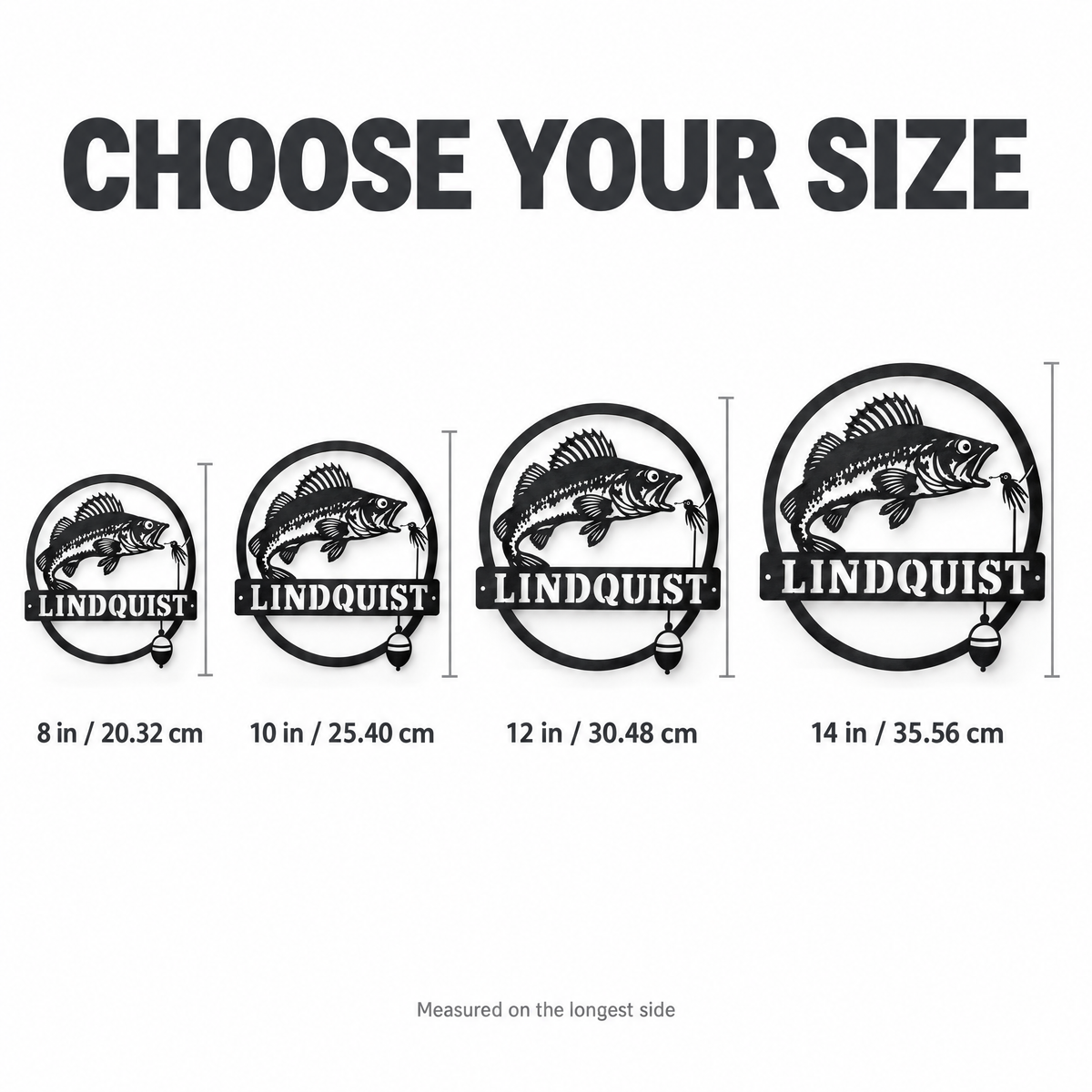 Walleye name sign size chart 8 10 12 14 inches