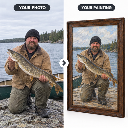 Lake trout photo turned into framed oil painting