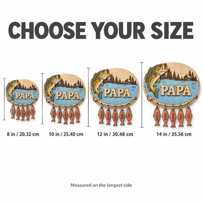 Wooden fishing name plaque size chart 8 10 12 14 inches