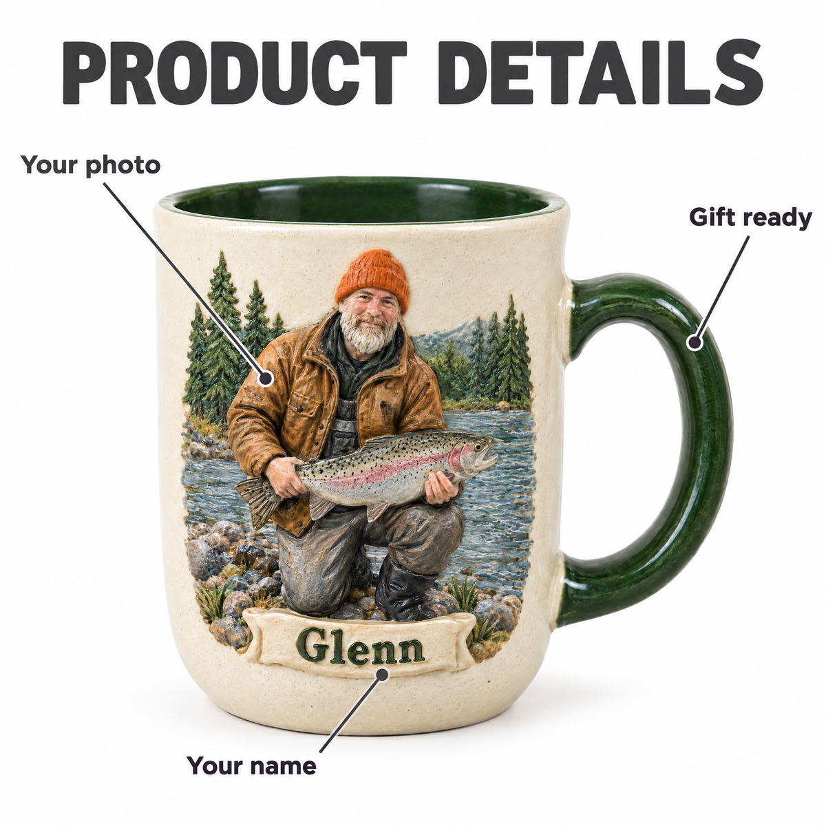 Product details: your photo, your name, gift ready relief mug