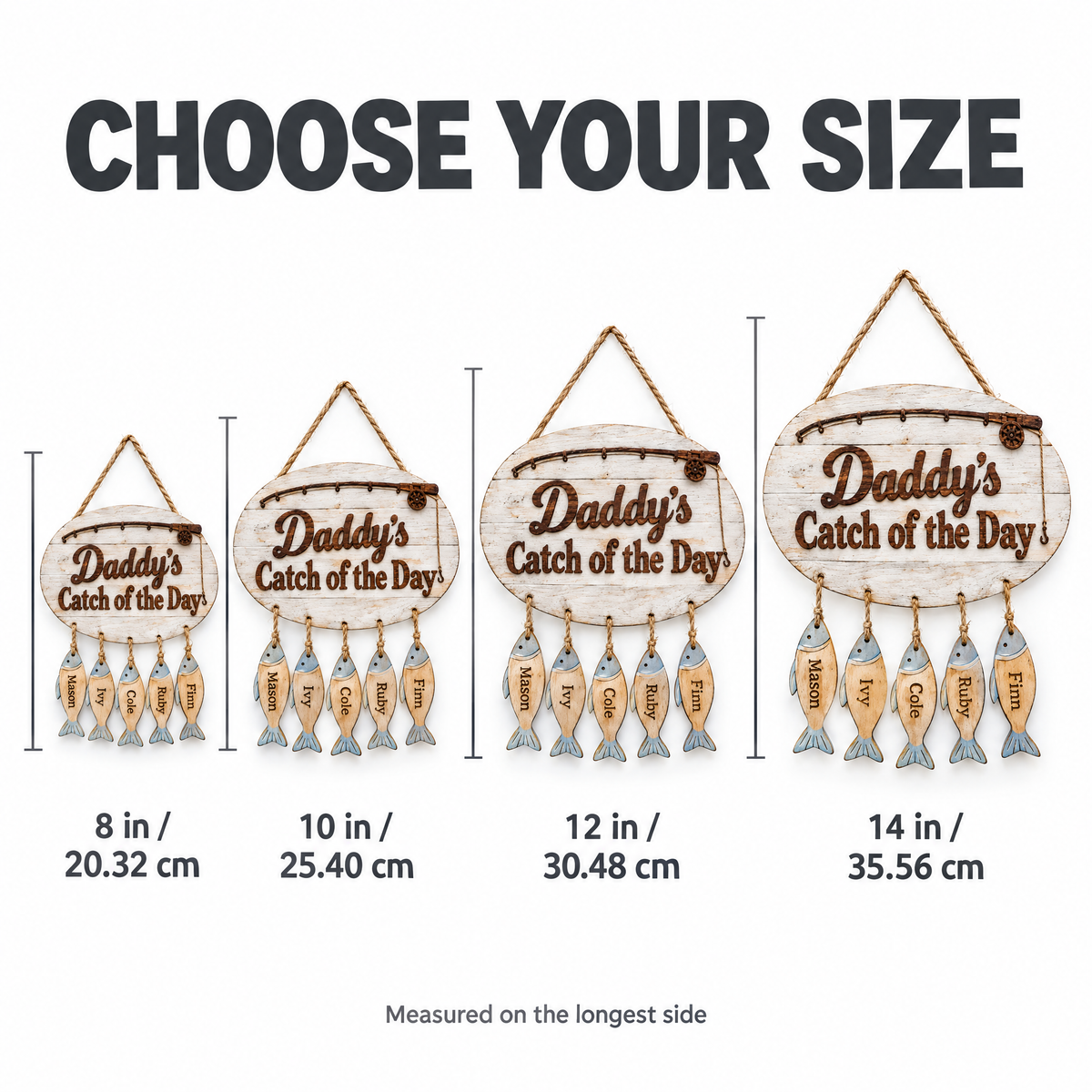 Family fishing wooden sign size chart 8 10 12 14 inches