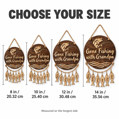 Hanging fish family sign size chart 8 10 12 14 inches
