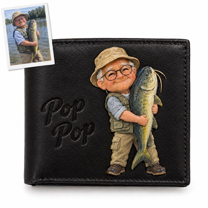 Black chibi wallet of grandpa with catfish, Pop Pop