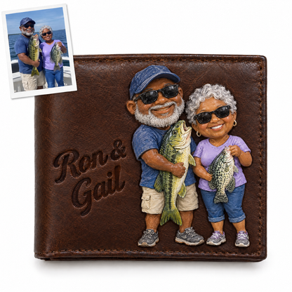 Brown chibi wallet of couple with bass and crappie, Ron & Gail