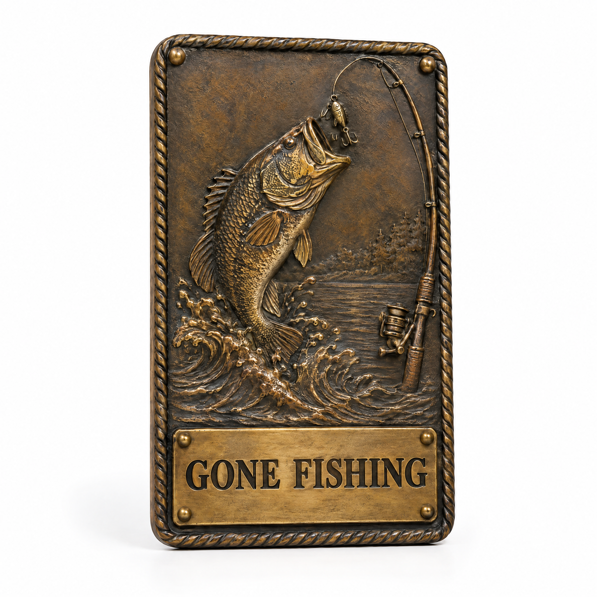 Bronze fishing doorplate GONE FISHING