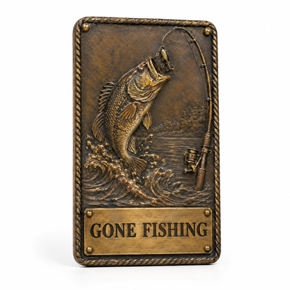 Bronze fishing doorplate GONE FISHING