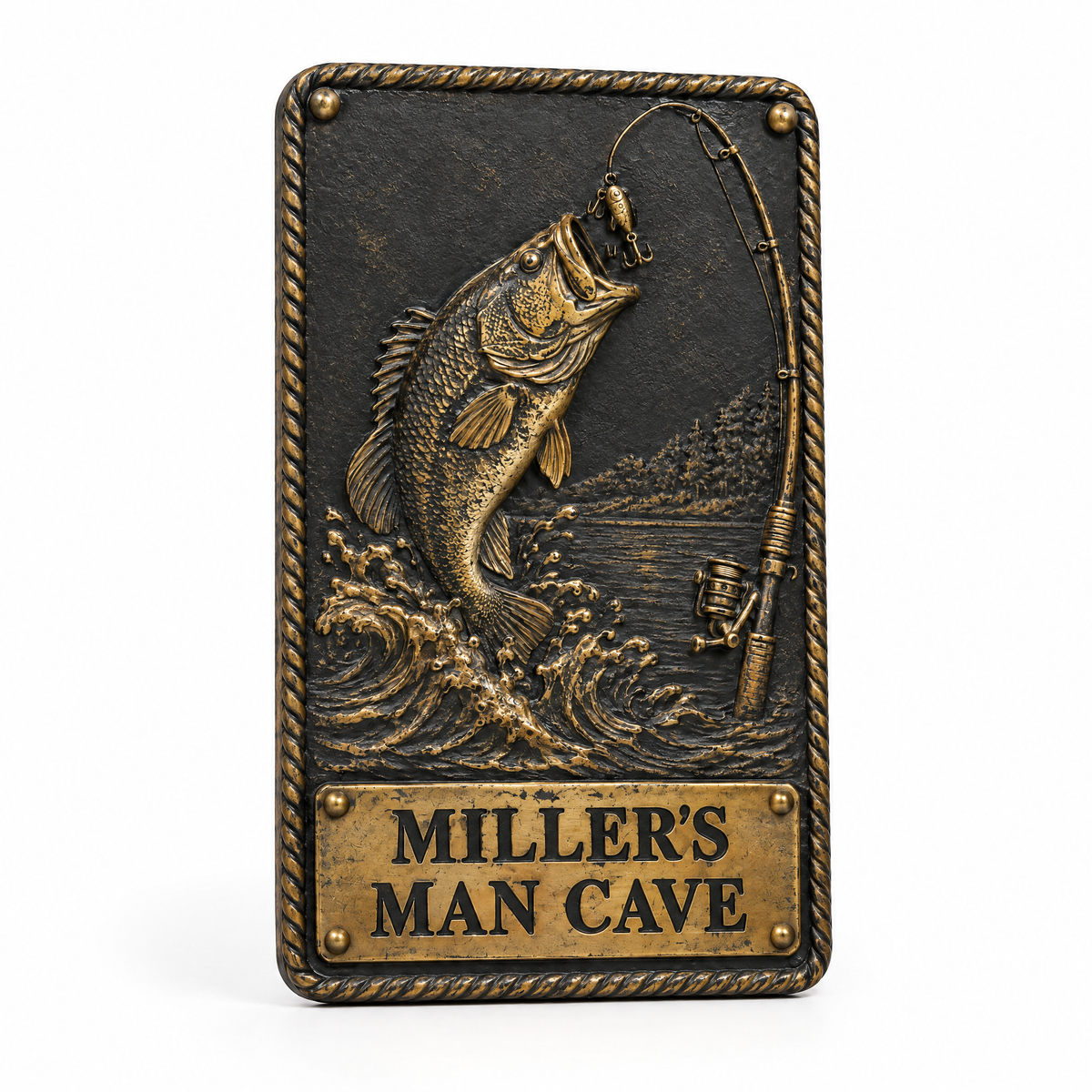 Black and gold fishing doorplate style 2 MILLER'S MAN CAVE