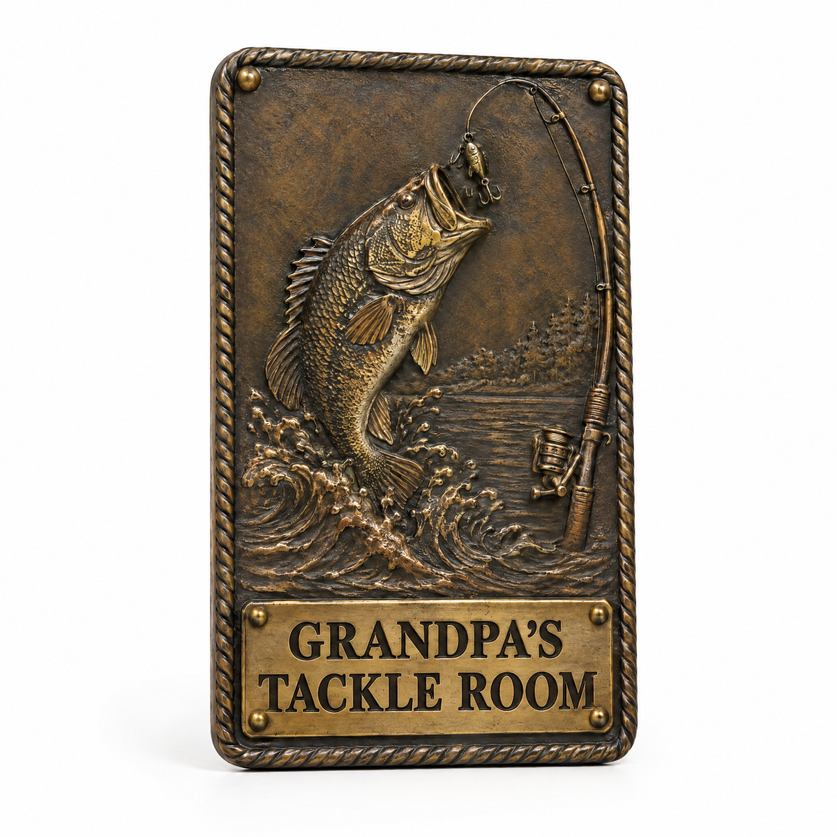 Bronze fishing doorplate GRANDPA'S TACKLE ROOM