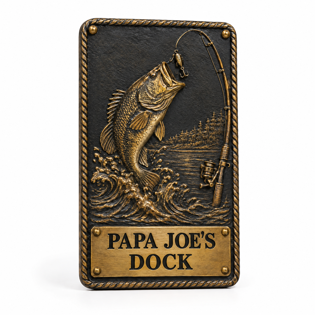 Black and gold fishing doorplate style 2 PAPA JOE'S DOCK