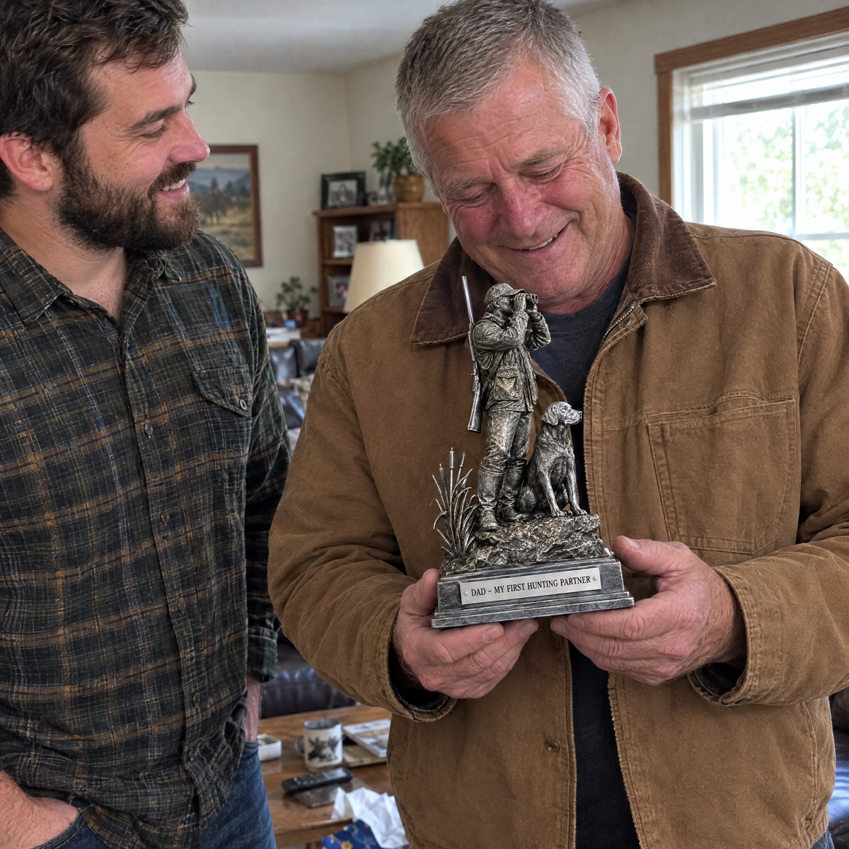 Son gives dad an engraved hunter keepsake on Father's Day