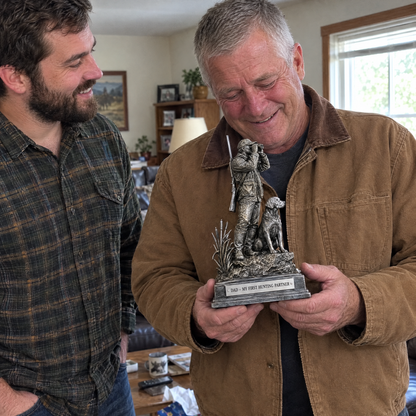 Son gives dad an engraved hunter keepsake on Father's Day