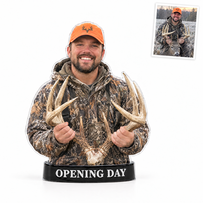 Acrylic fridge magnet of deer hunter, OPENING DAY