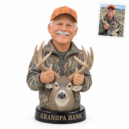 Grandpa deer hunter figurine with mule deer rack, GRANDPA HANK