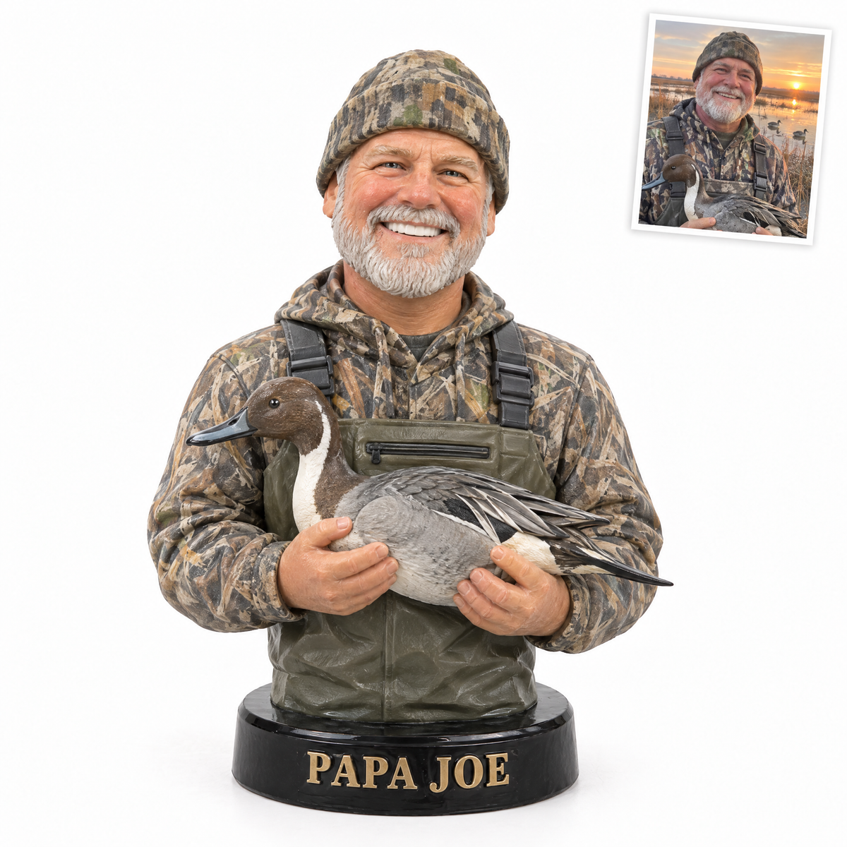 Grandpa duck hunter figurine with pintail, PAPA JOE