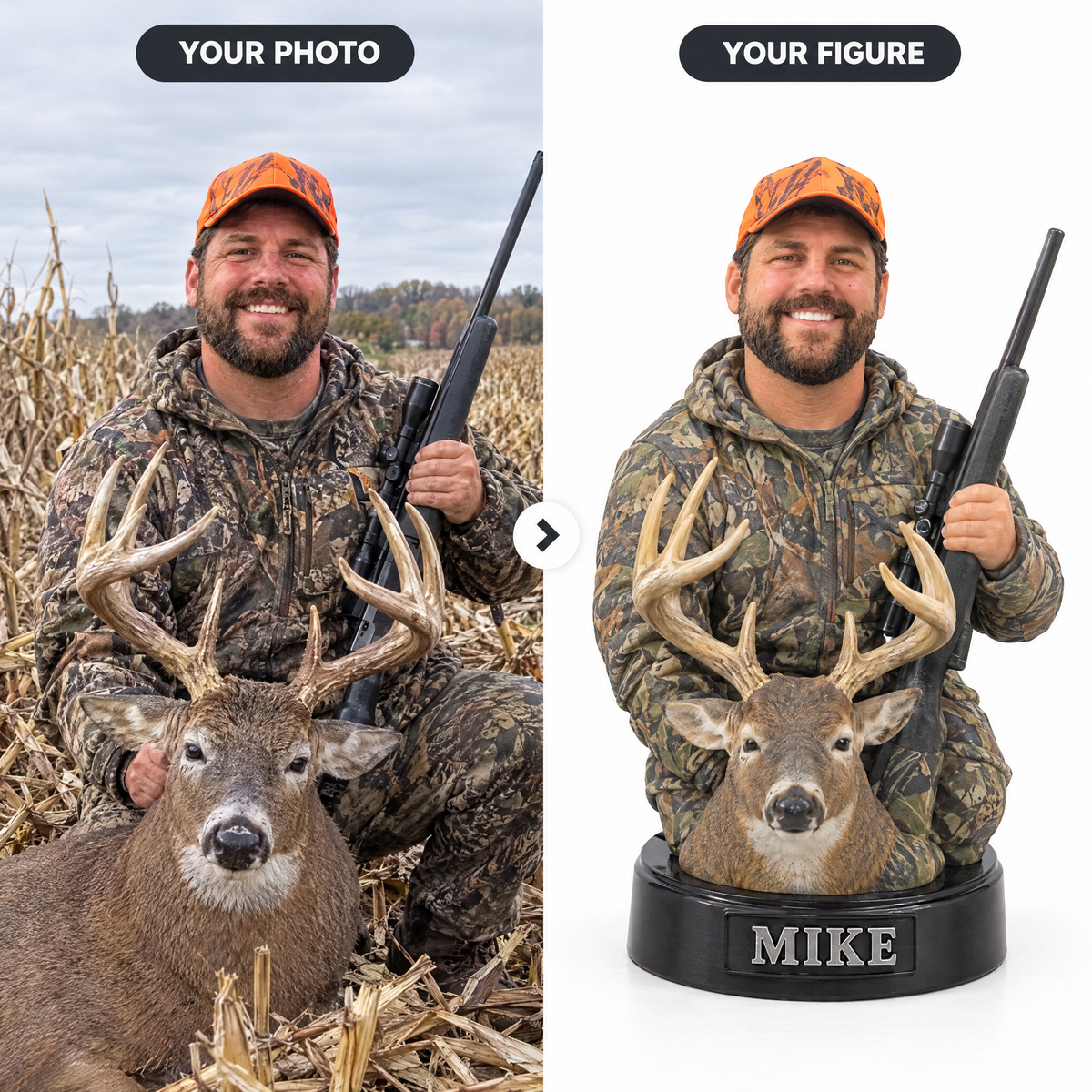 Deer hunting photo turned into a custom photo figurine MIKE