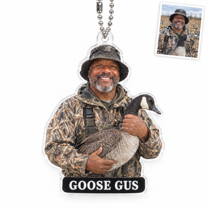 Acrylic car charm of goose hunter, GOOSE GUS