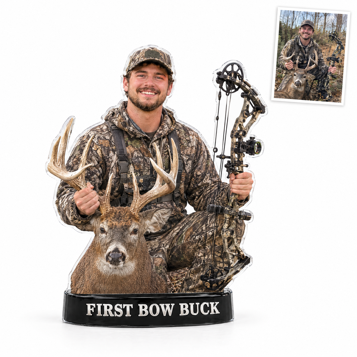 Acrylic fridge magnet of bow hunter, FIRST BOW BUCK