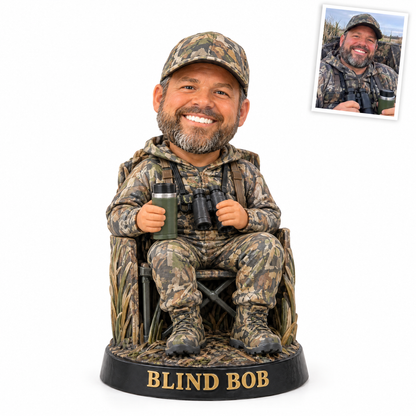 Caricature hunting figurine style 7, ground blind hunter, BLIND BOB