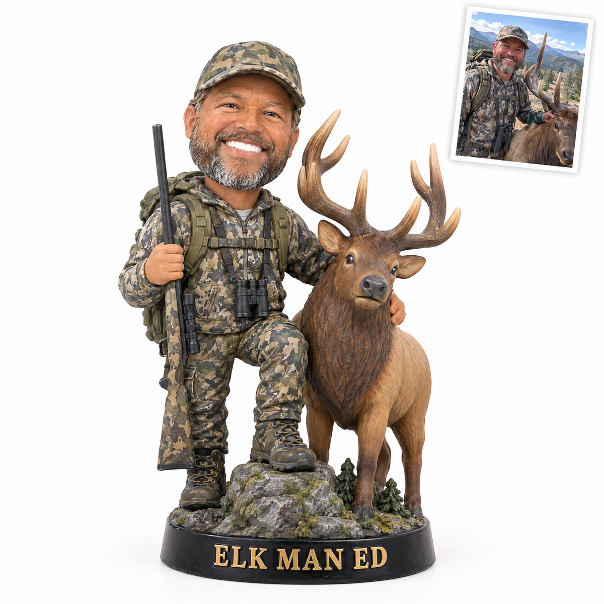 Caricature hunting figurine style 5, elk hunter, ELK MAN ED