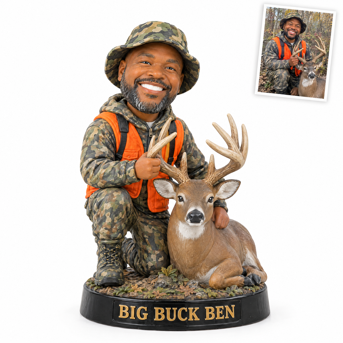 Caricature hunting figurine style 8, trophy buck hunter, BIG BUCK BEN