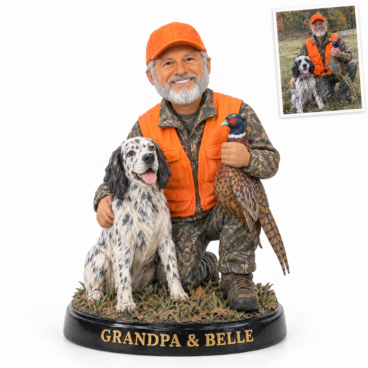 Grandpa and English setter pheasant figurine, GRANDPA & BELLE