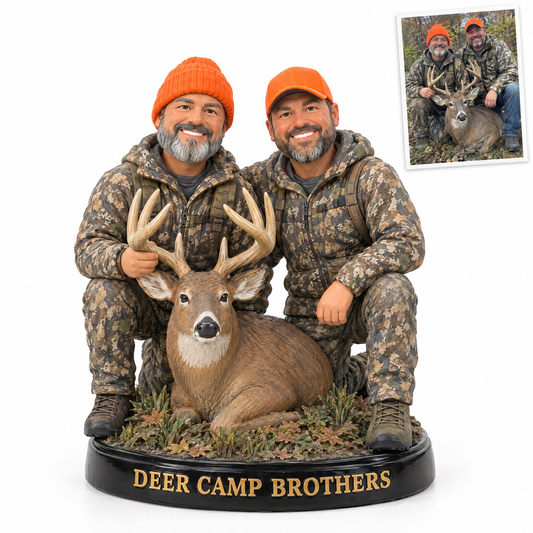 Hunting buddies figurine with whitetail buck, DEER CAMP BROTHERS, customer photo top right