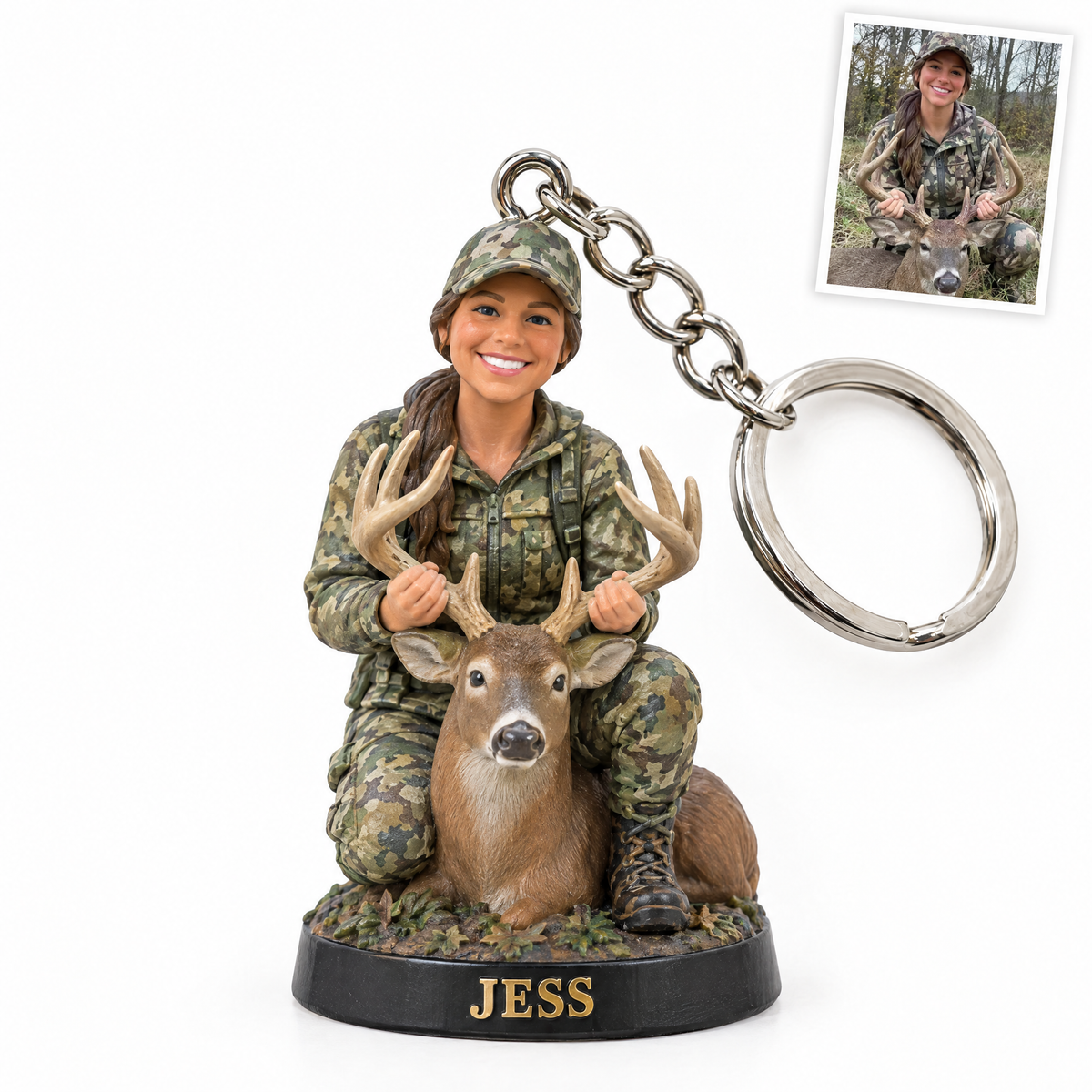 Woman deer hunter keychain, JESS