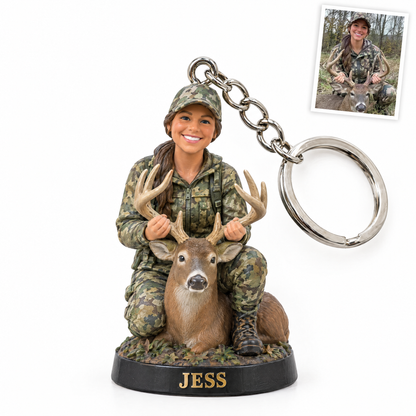 Woman deer hunter keychain, JESS