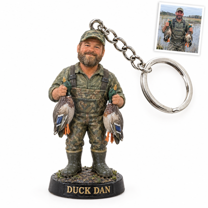 Duck hunter figurine keychain, DUCK DAN, customer photo top right