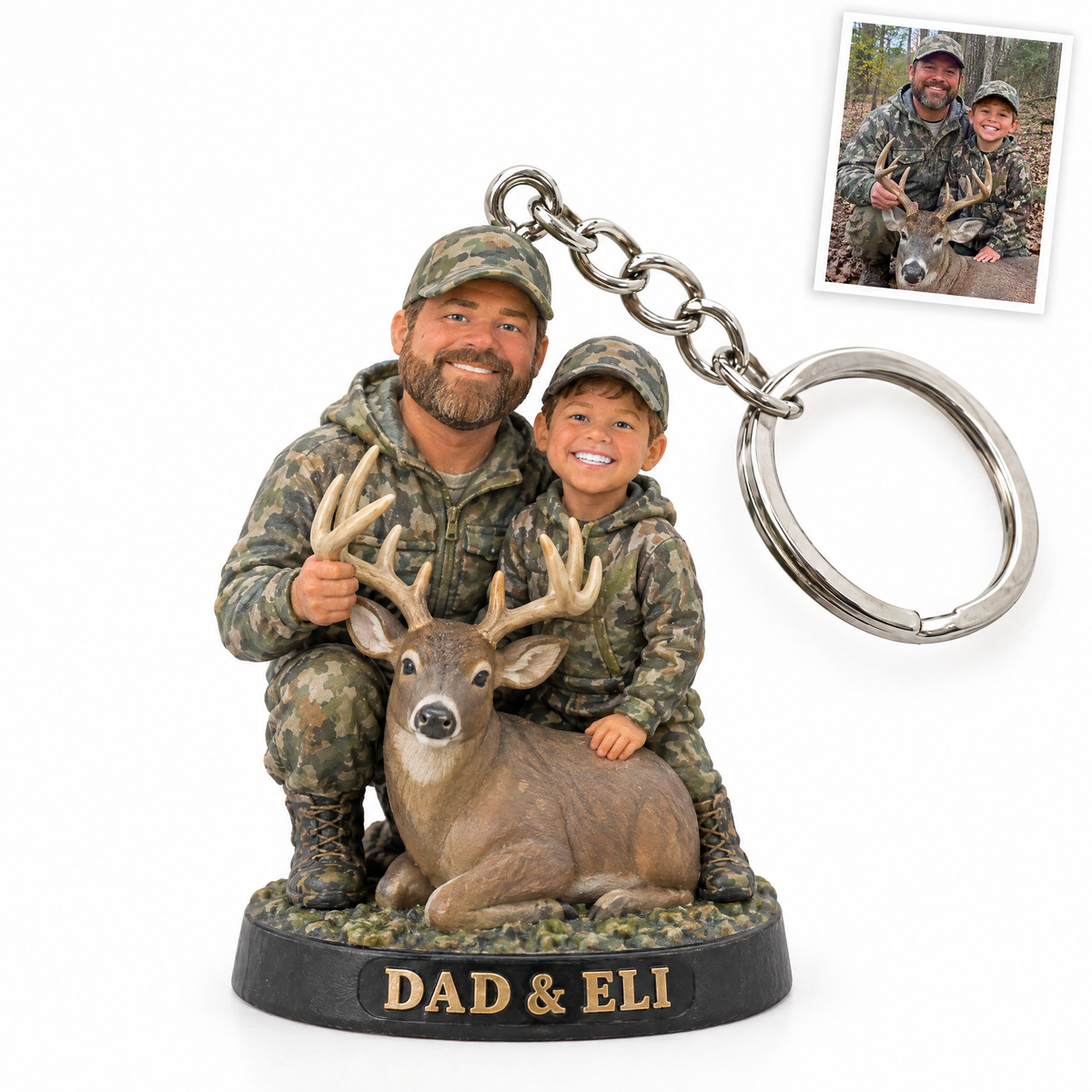 Father and son deer hunter keychain, DAD & ELI
