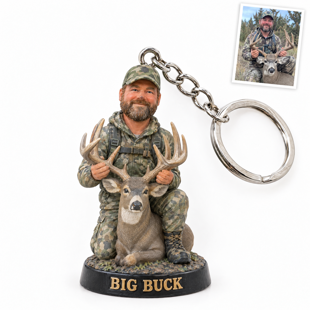 Bearded mule deer hunter keychain, BIG BUCK