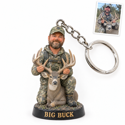 Bearded mule deer hunter keychain, BIG BUCK