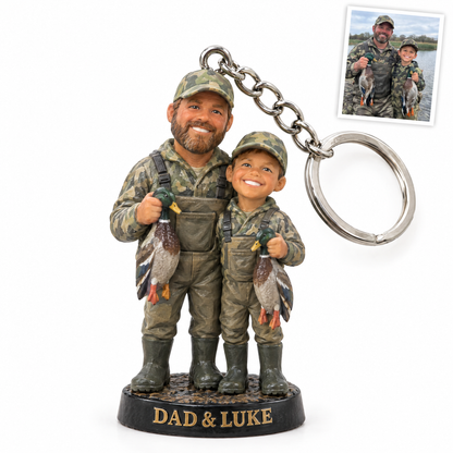 Father and son duck hunter keychain, DAD & LUKE