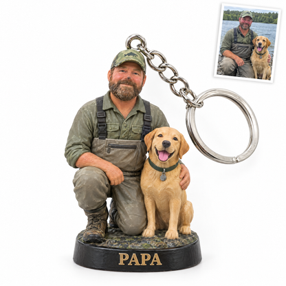 Grandpa duck hunter and Lab keychain, PAPA