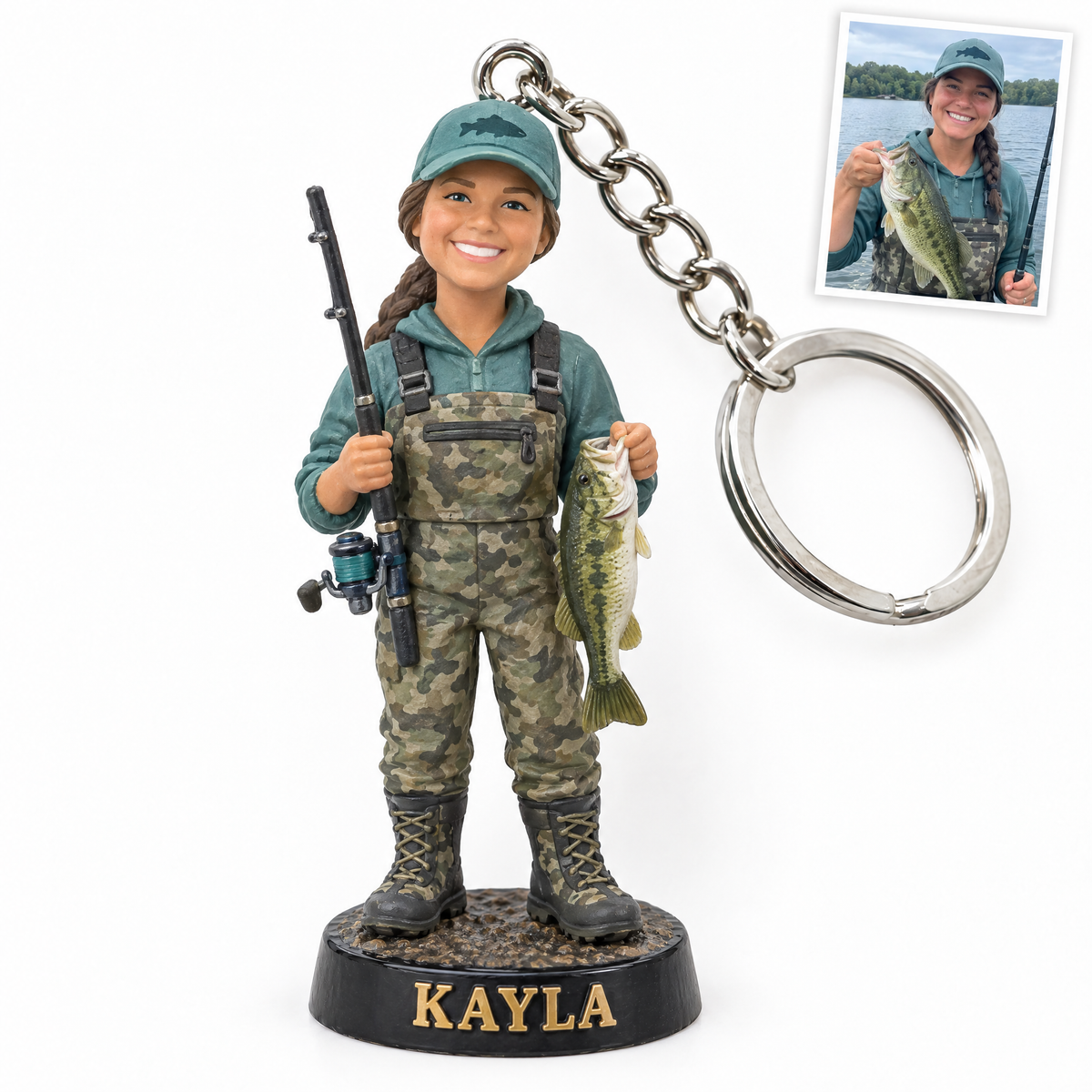 Woman duck hunter keychain, KAYLA