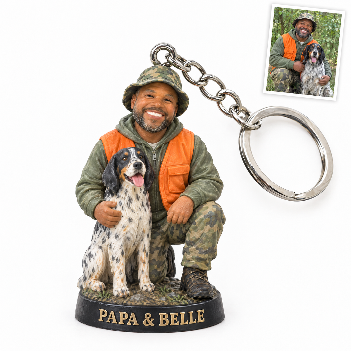 Grandpa and setter keychain, PAPA & BELLE