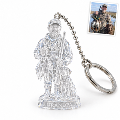 Crystal-style grandpa duck hunter keychain