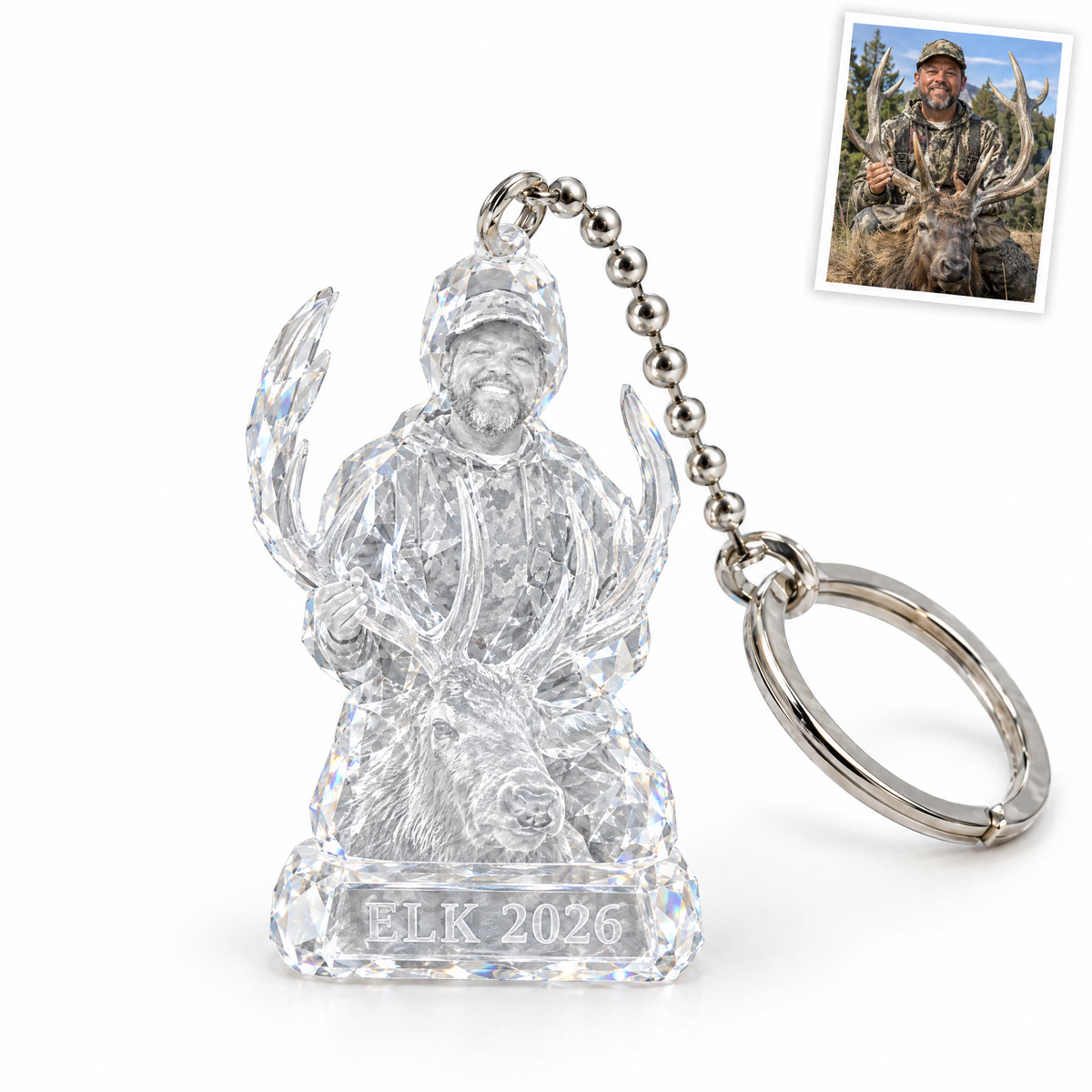 Crystal-style elk hunter keychain, ELK 2026