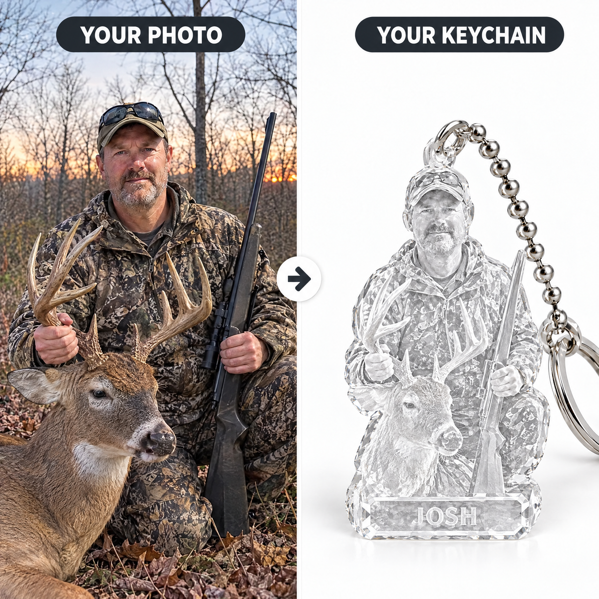 Hunting photo turned into a crystal-style keychain
