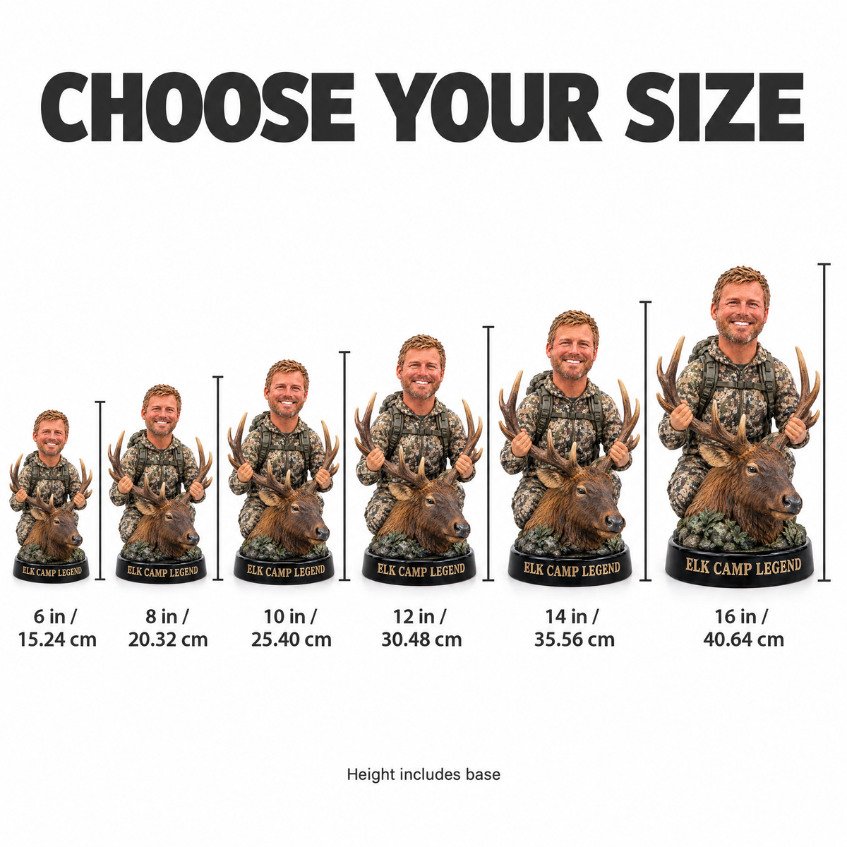Elk hunter figurine size chart 6 to 16 inches