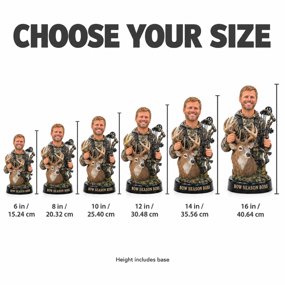 Bow hunter figurine size chart 6 to 16 inches