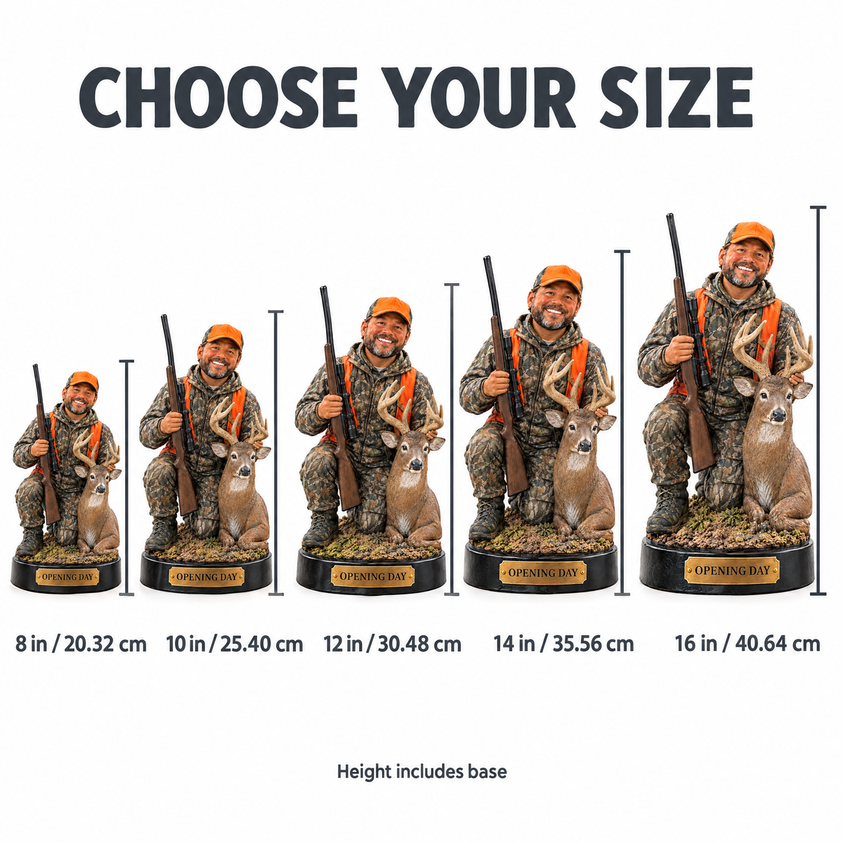 Realistic hunter figurine size chart 8 to 16 inches