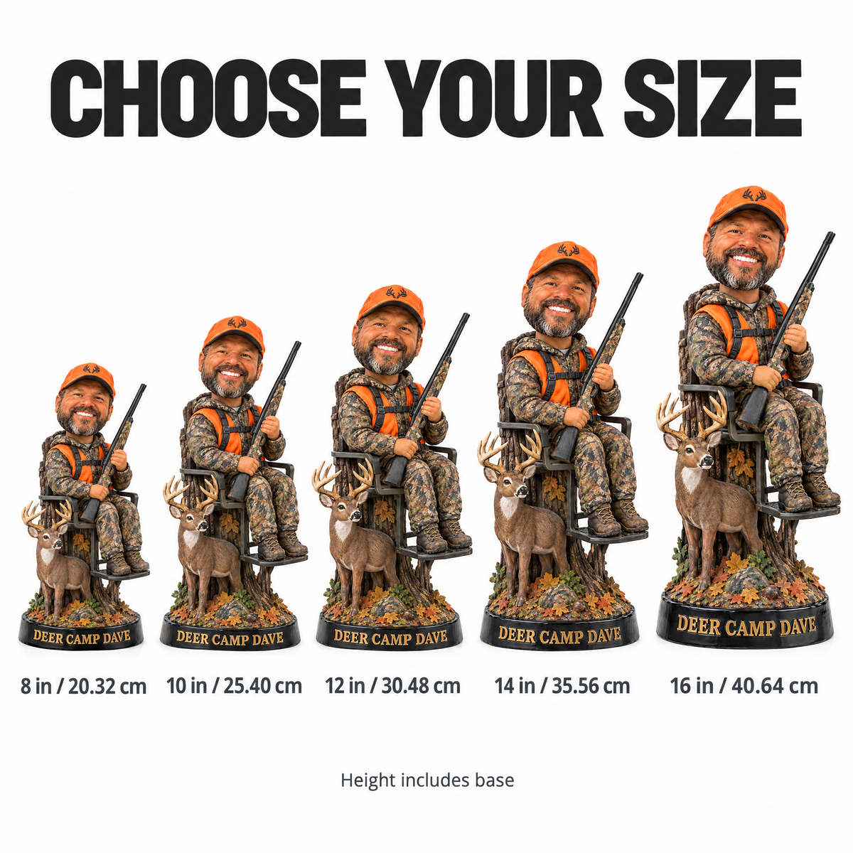 Caricature hunting figurine size chart 8 to 16 inches