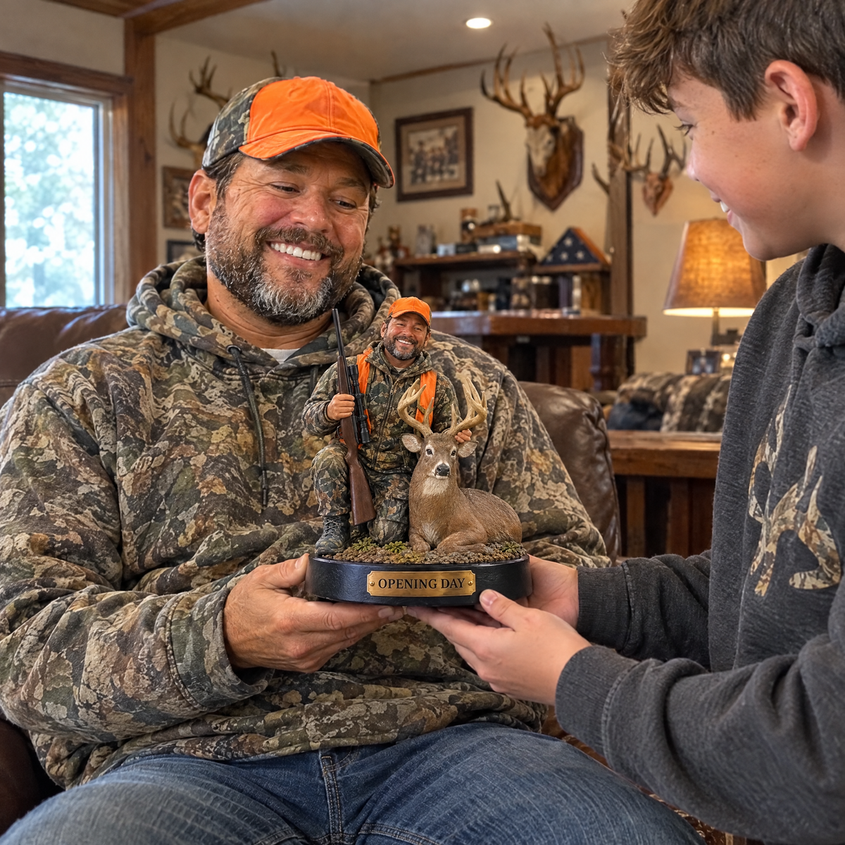 Son gives dad realistic hunter figurine in his man cave