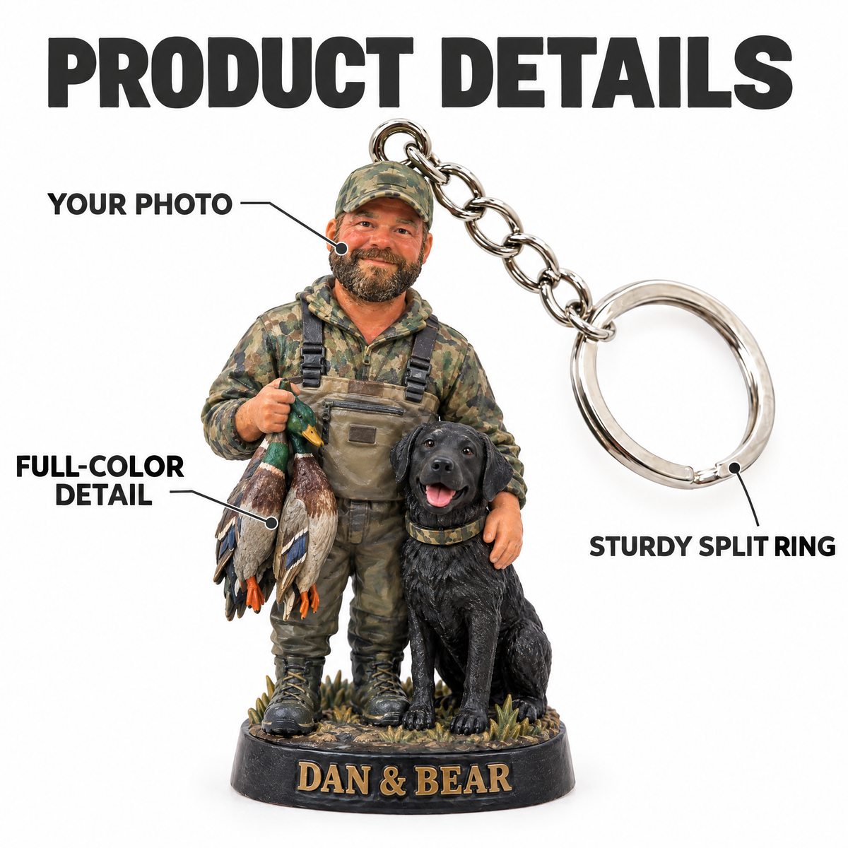 Hunter and dog keychain product details