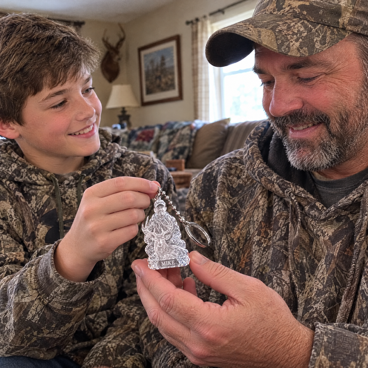 Son gives dad crystal-style hunting keychain