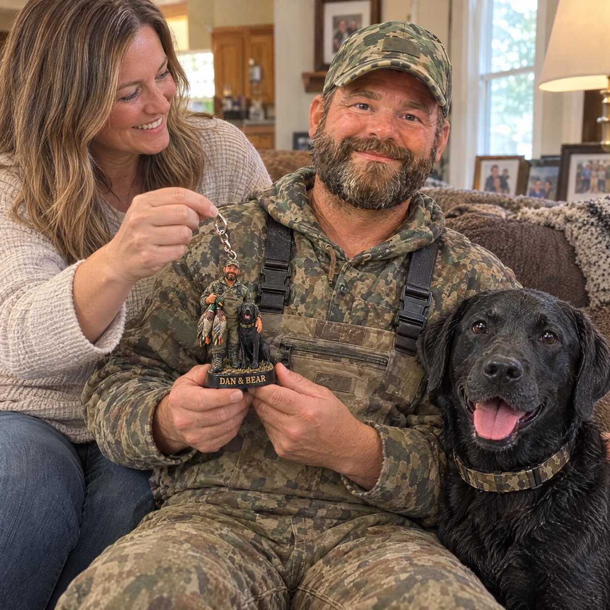 Wife gives husband hunter and dog keychain