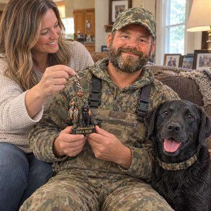 Wife gives husband hunter and dog keychain