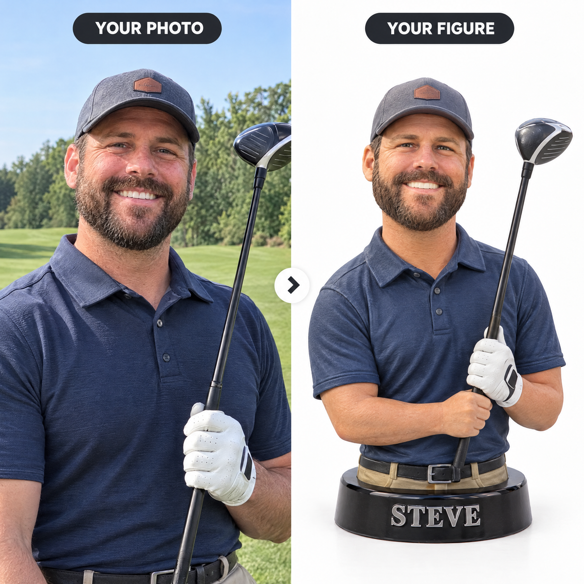 Customer photo turned into golfer photo figurine STEVE